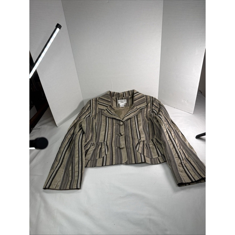 Charles Gray London Women's Sz 12 Tan/Blk/Brn 3 Button Blazer Jacket Pockets
